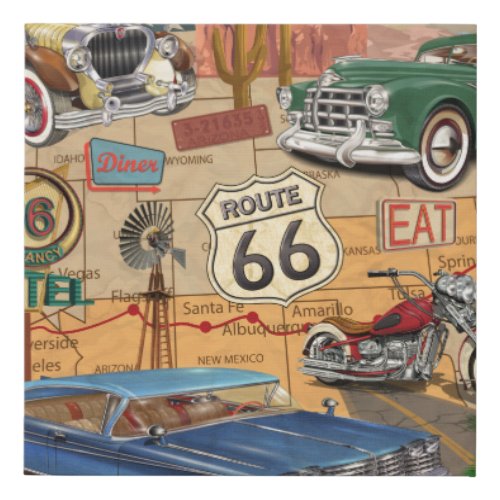 Vintage Route 66 poster Faux Canvas Print