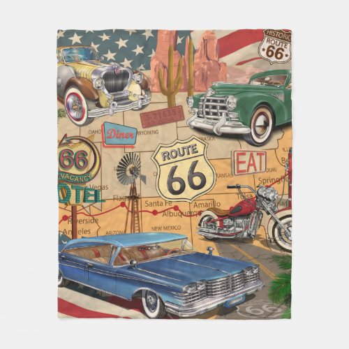 Vintage Route 66 poster Fleece Blanket