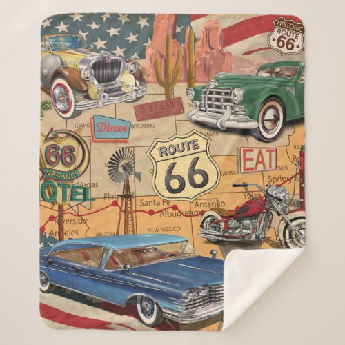 Vintage Route 66 poster Sherpa Blanket