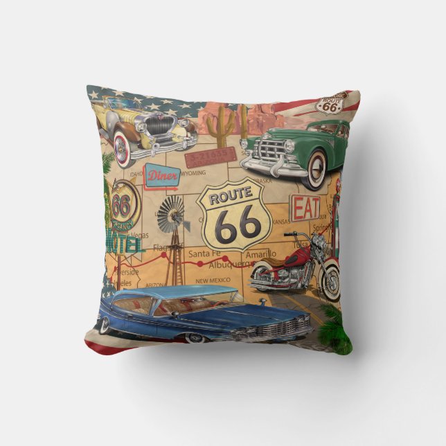 Vintage Route 66 poster. Throw Pillow (Front)