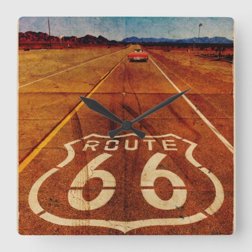 Vintage Route 66 Square Wall Clock