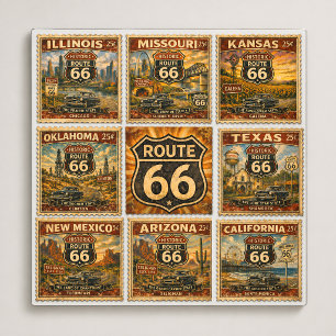 Vintage Route 66 State Stamp Collection Metal Print
