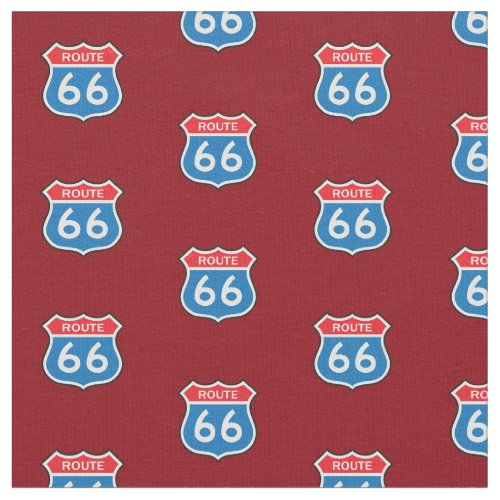 Vintage Route 66 Street Signs Deep Red Fabric