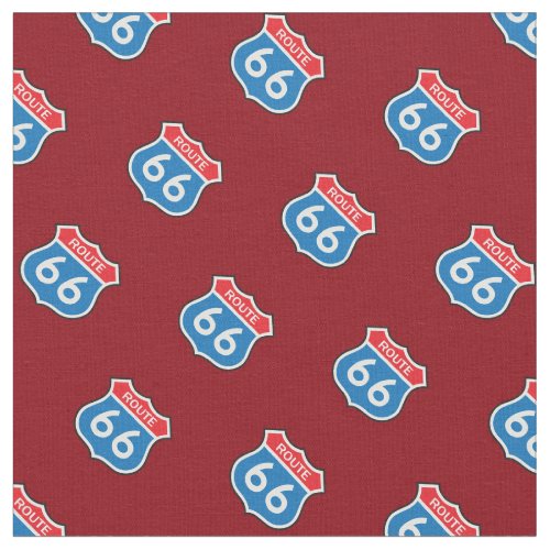 Vintage Route 66 Street Signs Deep Red Fabric