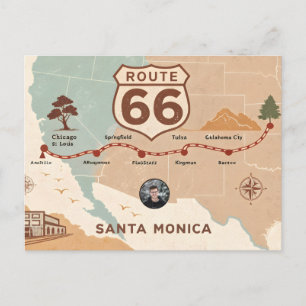 Vintage Route 66 USA Map Holiday Postcard