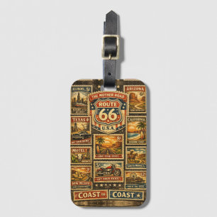 Vintage Route Sixty Six Postage Stamps Luggage Tag