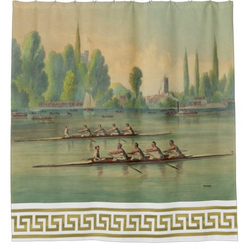 Vintage Rowers Crew Race Boat Race Greek Key Bordr Shower Curtain