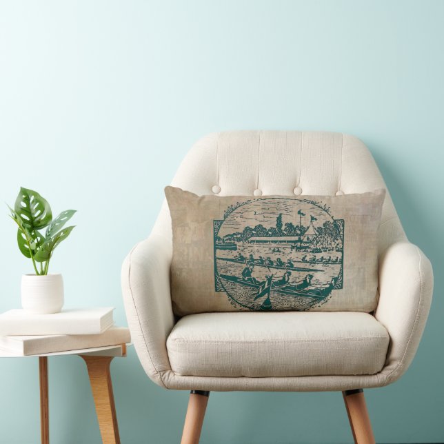 Vintage Rowing Scene Lumbar Pillow (Chair)