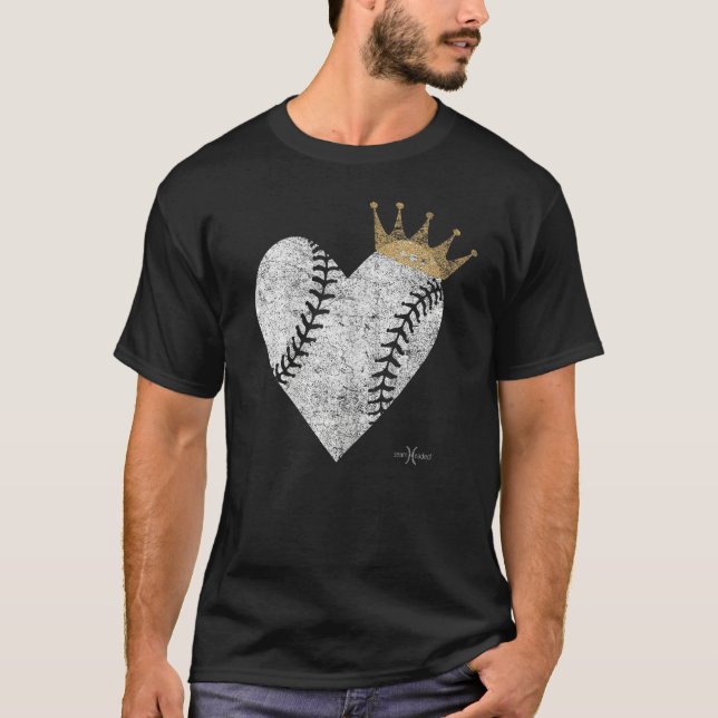 Vintage Royal Baseball Heart With Crown T-Shirt (Front)