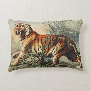 Vintage Royal Bengal Tiger Naturalist Art Print Accent Pillow