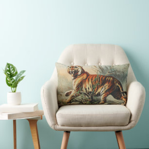Vintage Royal Bengal Tiger Naturalist Art Print Lumbar Pillow