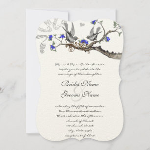 Vintage Royal Blue and Gray Wedding Invitations