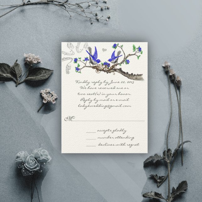 Vintage Royal Blue and Gray WeddingRSVP RSVP Card (Creator Uploaded)