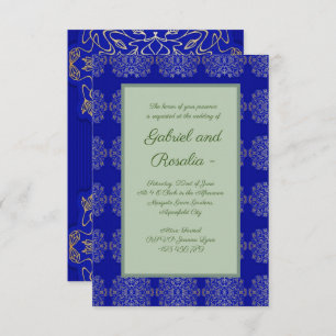vintage,royal blue,damask,gold,pattern,elegant,chi save the date