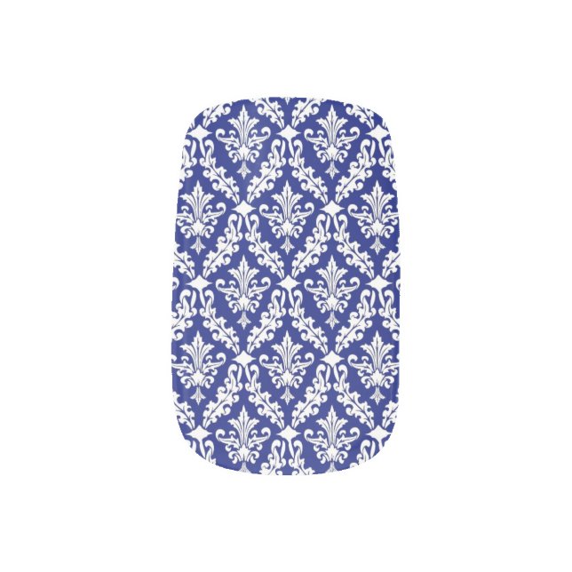 Vintage Royal Blue Damask Minx Nail Art (Left Thumb)