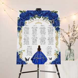 Vintage Royal Blue Floral Gold Quinceañera Seating Foam Board