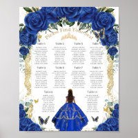 Vintage Royal Blue Floral Gold Quinceañera Seating