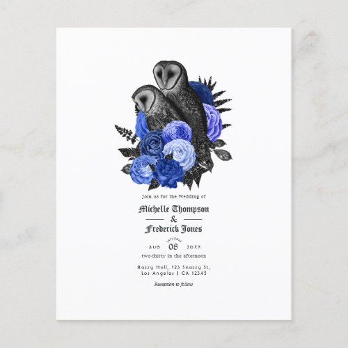Vintage Royal Blue Owls Gothic Wedding Invitation Flyer
