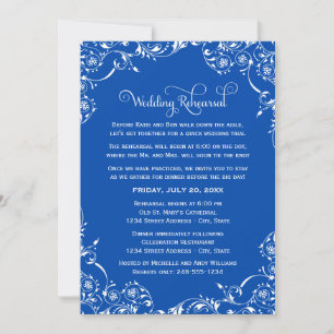 Vintage Royal Blue Wedding Rehearsal and Dinner Invitation