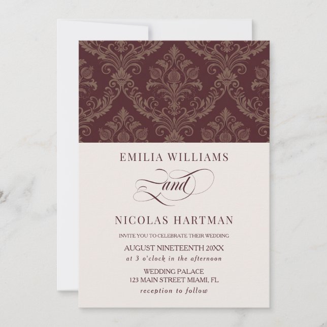 Vintage Royal Burgundy Wedding Invitation (Front)