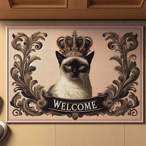 Vintage Royal Cat Mat Regal Siamese Cat Welcome Doormat