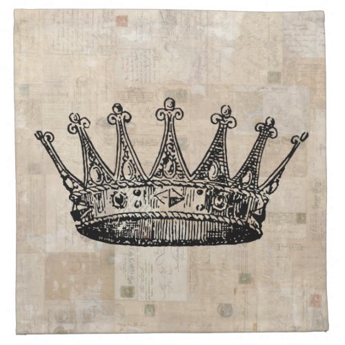 Vintage Royal Crown Art  Aged Stamps Background Cloth Napkin