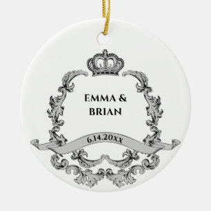 Vintage Royal Crown Crest Wedding Customizable  Ceramic Ornament