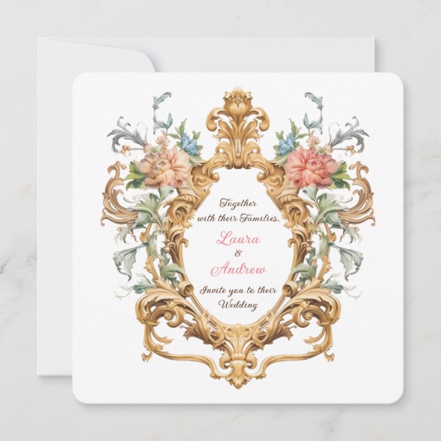 Vintage Royal Elegant Rococo Crest Spring Wedding Invitation (Front)