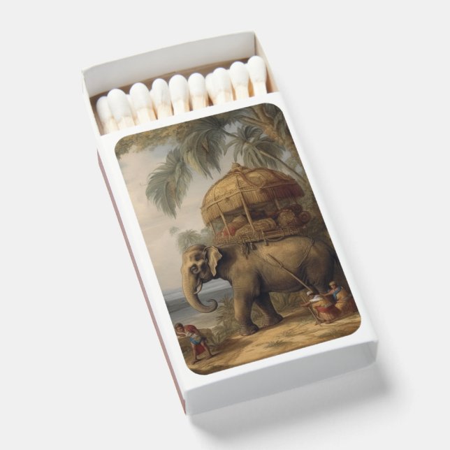 Vintage Royal Elephant Howdah Botanical Palm Tree  Matchboxes (Front Open)
