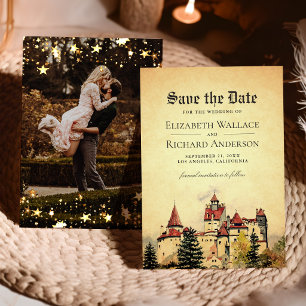 Vintage Royal Fairytale Castle Wedding Photo Save The Date