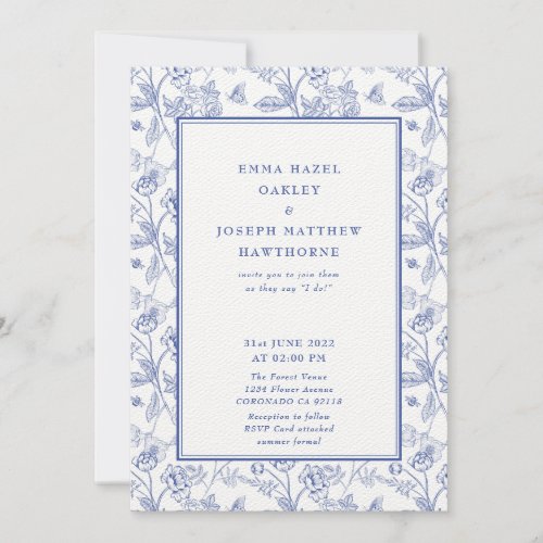 Vintage royal floral crest pastel blue Wedding Invitation