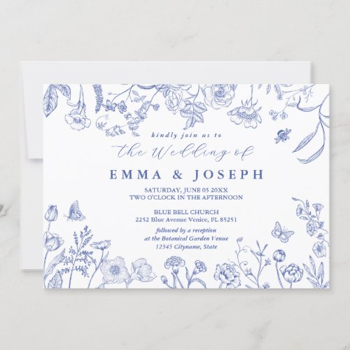 Vintage royal floral crest pastel blue Wedding Invitation