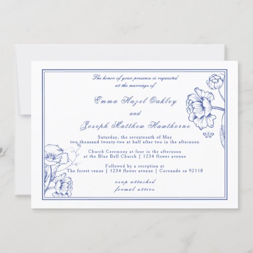 Vintage royal floral crest pastel blue Wedding Invitation