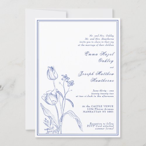 Vintage royal floral crest pastel blue Wedding Invitation