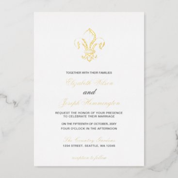 Vintage Royal Gold French Fleur de Lis Wedding  Foil Invitation