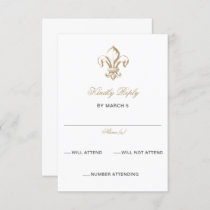 Vintage Royal Gold French Fleur de Lis Wedding RSVP Card