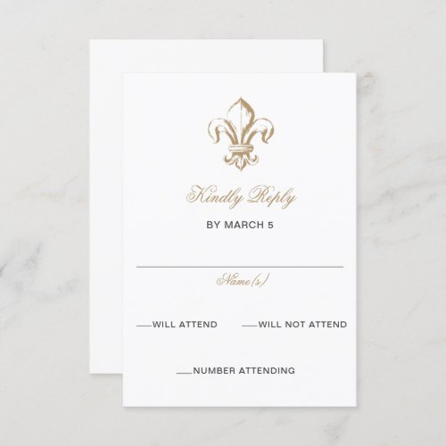 Vintage Royal Gold French Fleur de Lis Wedding RSVP Card