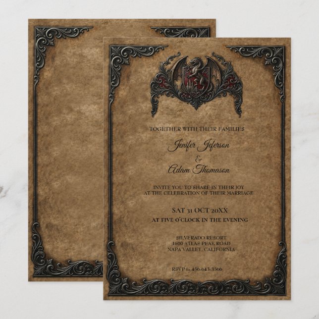 Vintage Royal Gothic Wedding Invitation (Front/Back)