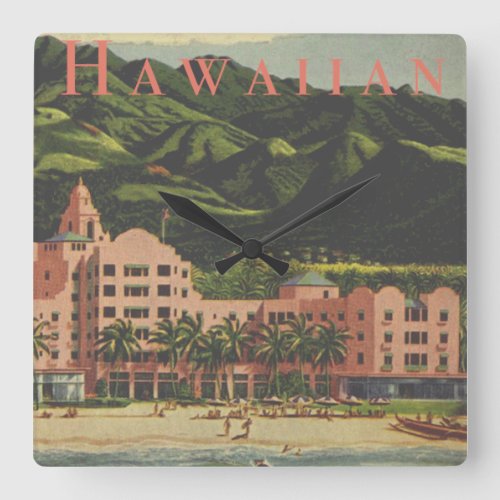Vintage Royal Hawaiian Square Wall Clock