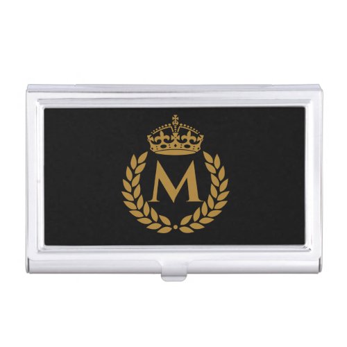 Vintage Royal King Golden Crown Name Initial Black Business Card Case