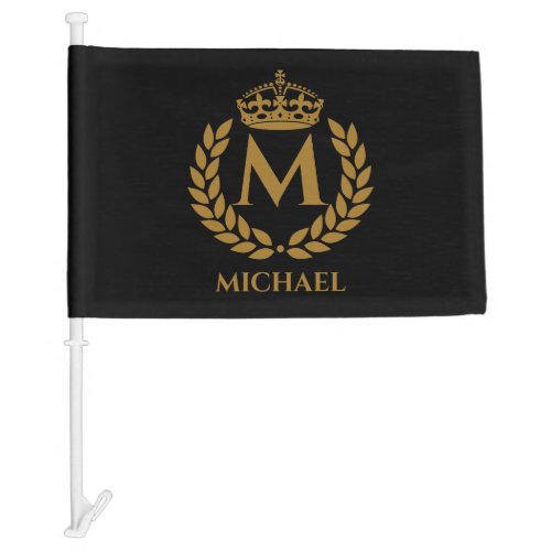 Vintage Royal King Golden Crown Name Initial Black Car Flag