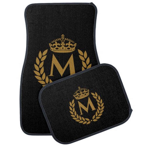 Vintage Royal King Golden Crown Name Initial Black Car Floor Mat