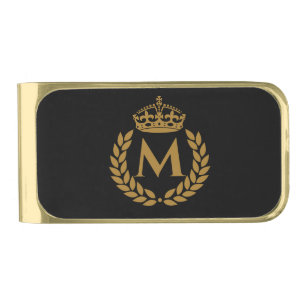 Vintage Royal King Golden Crown Name Initial Black Gold Finish Money Clip