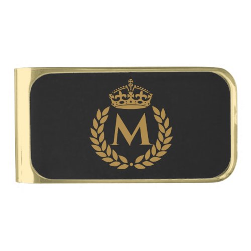 Vintage Royal King Golden Crown Name Initial Black Gold Finish Money Clip