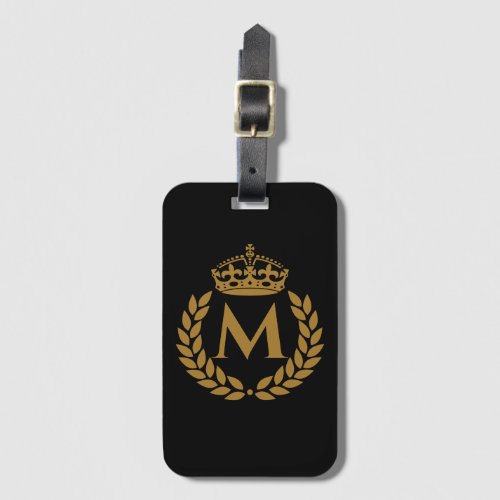 Vintage Royal King Golden Crown Name Initial Black Luggage Tag