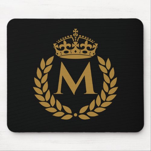 Vintage Royal King Golden Crown Name Initial Black Mouse Pad