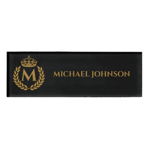 Vintage Royal King Golden Crown Name Initial Black Name Tag