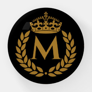 Vintage Royal King Golden Crown Name Initial Black Paperweight