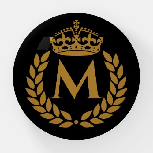 Vintage Royal King Golden Crown Name Initial Black Paperweight