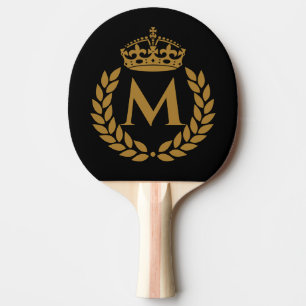 Vintage Royal King Golden Crown Name Initial Black Ping Pong Paddle